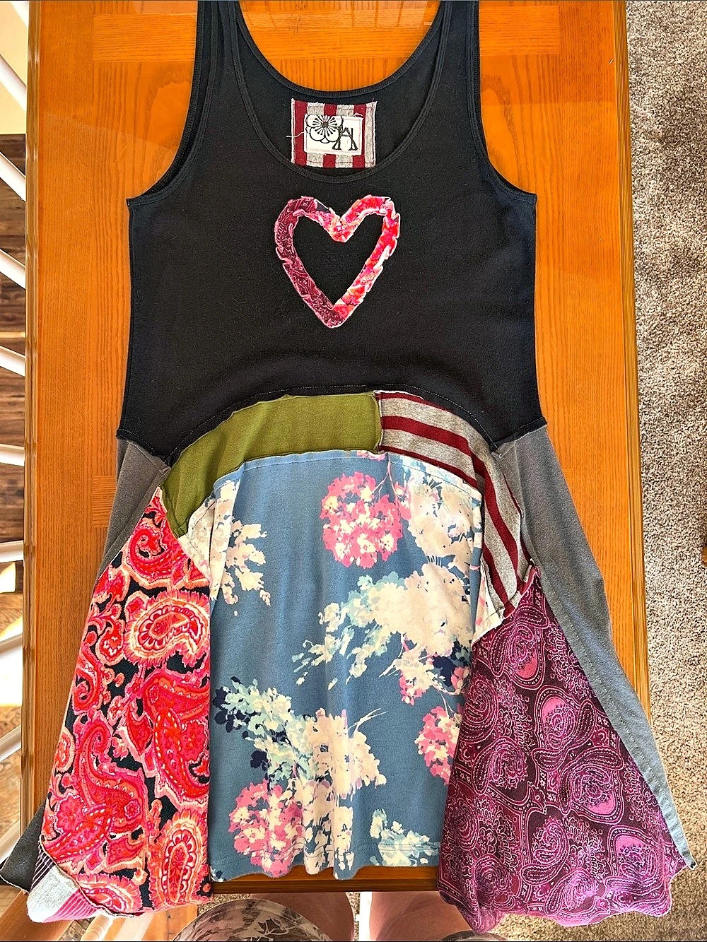 Layla Tank Dress Black & Multicolor Patchwork  Lagenlook